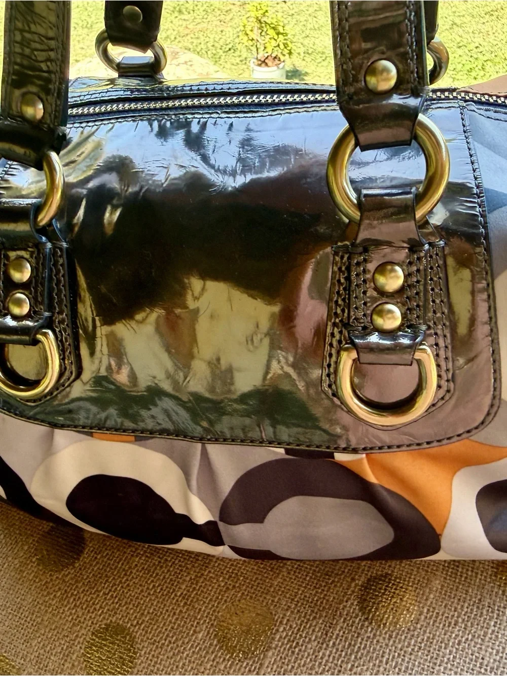 Coach Madison Graphic Op Art C Orange Black Gray Julianne Tote Bag Satchel ~Y2K